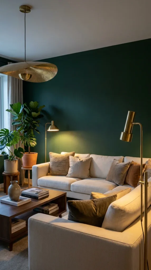 Color drenching living room accent wall
