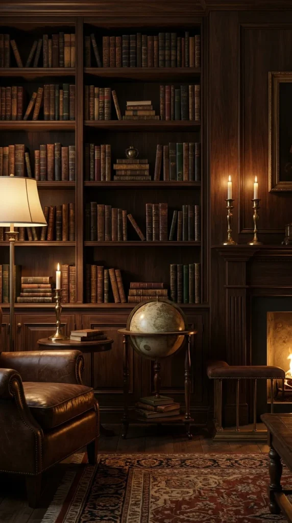 Dark academia bookshelf aesthetic