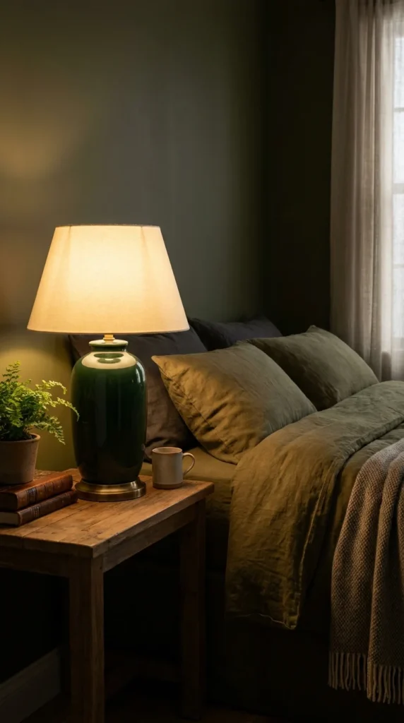 Dark green brass bedside lamp