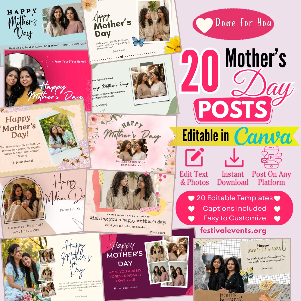 Done-For-You Happy Mother’s Day Post Kit (20 Canva Templates + Captions)