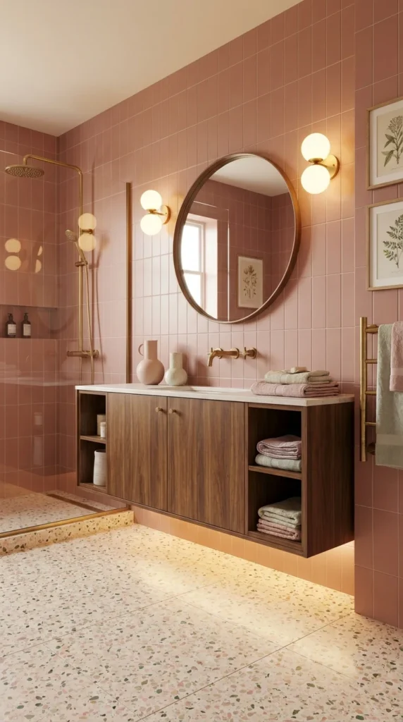 Dusty rose MCM bathroom