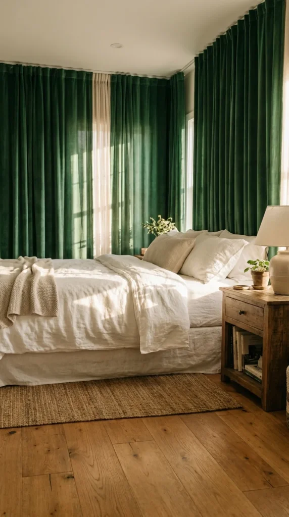 Emerald green bedroom curtains
