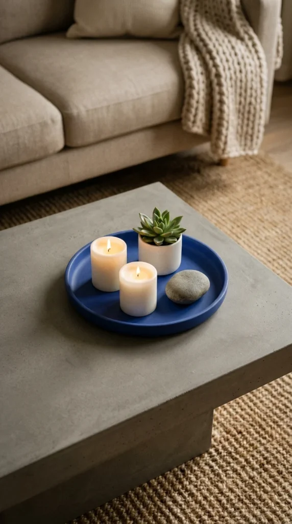 Grey Coffee Table Blue Ceramic Tray
