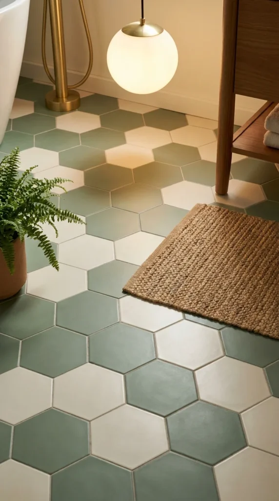 Hexagon tile bathroom floor