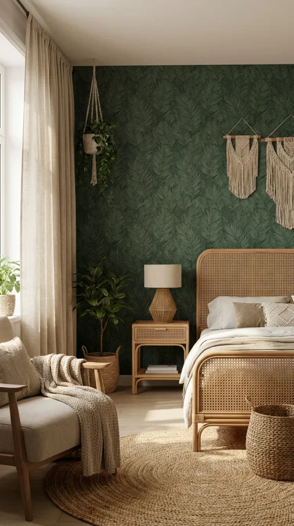 Hunter green bedroom wallpaper
