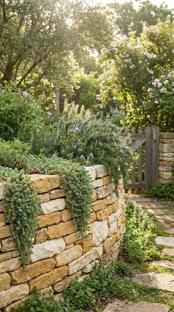 Limestone retaining wall cottage garden