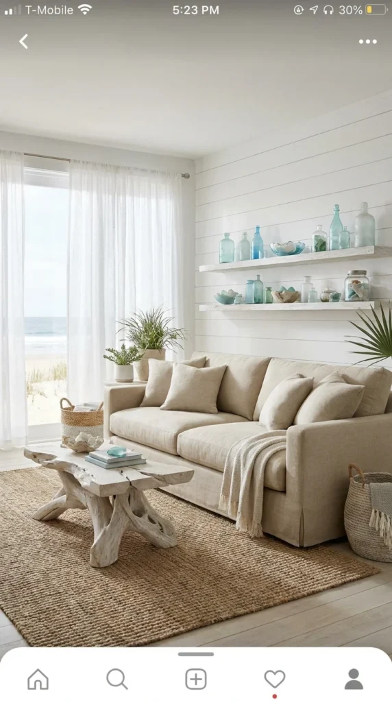 Linen couch coastal living room