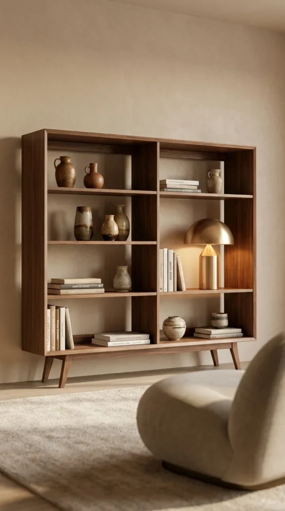 Mid-century modern bookcase living room