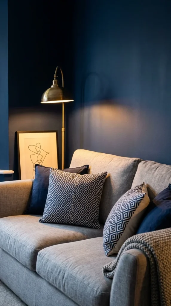 Navy Accent Wall Grey Sofa