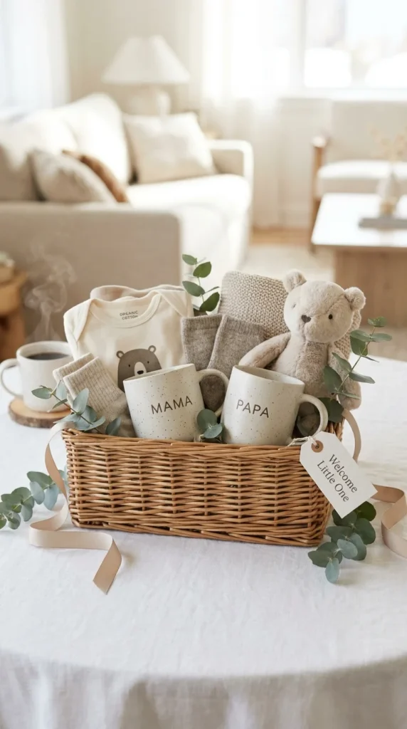 New parents gender reveal gift basket