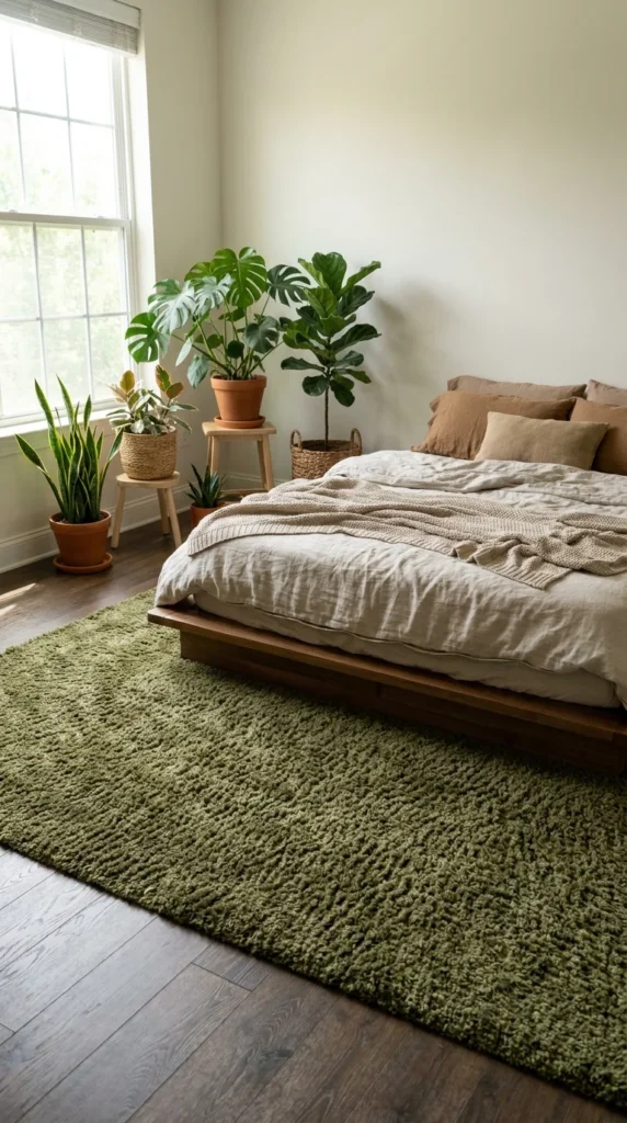 Olive green bedroom area rug