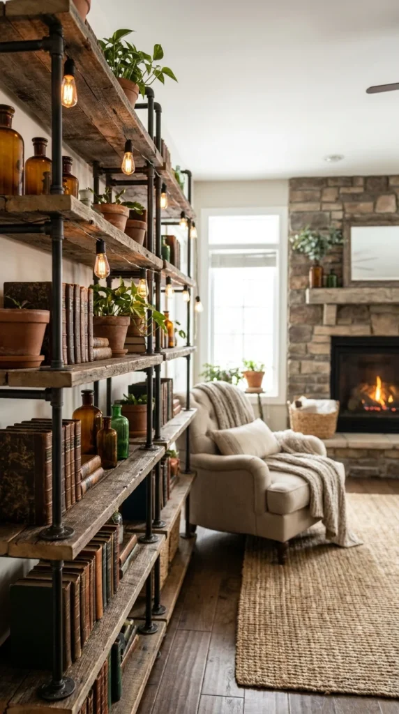 Rustic bookshelf ideas living room