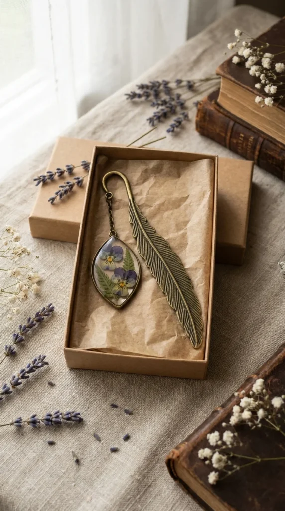 Vintage feather bookmark literary gift