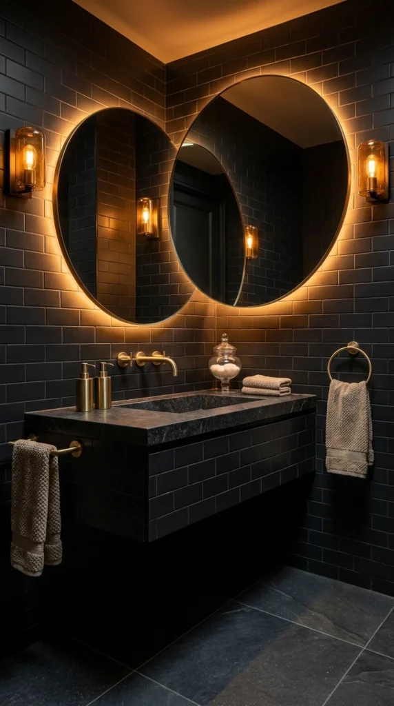 black and gold bathroom tile