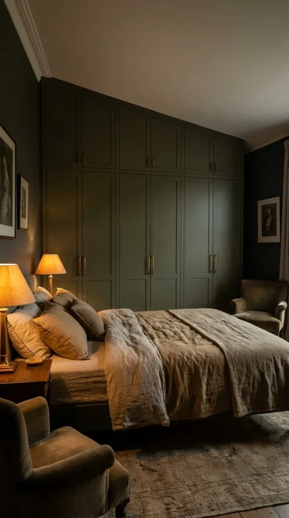 dark built-in wardrobe wall bedroom