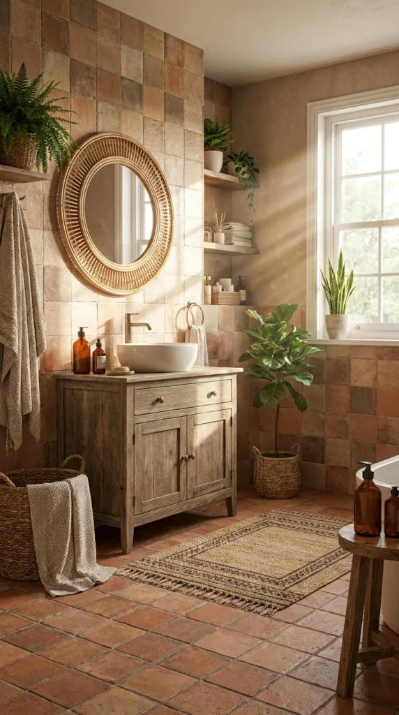 earthy tone bathroom tiles