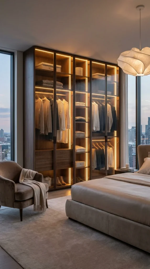 glass door display wardrobe wall bedroom