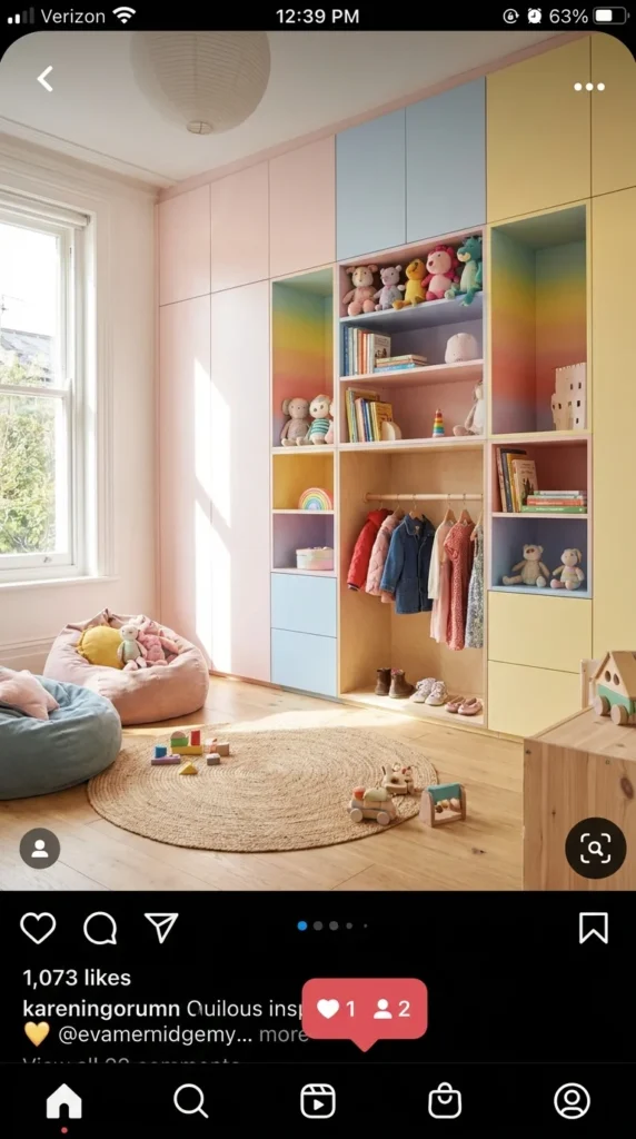 kids room wall to wall closet colorful