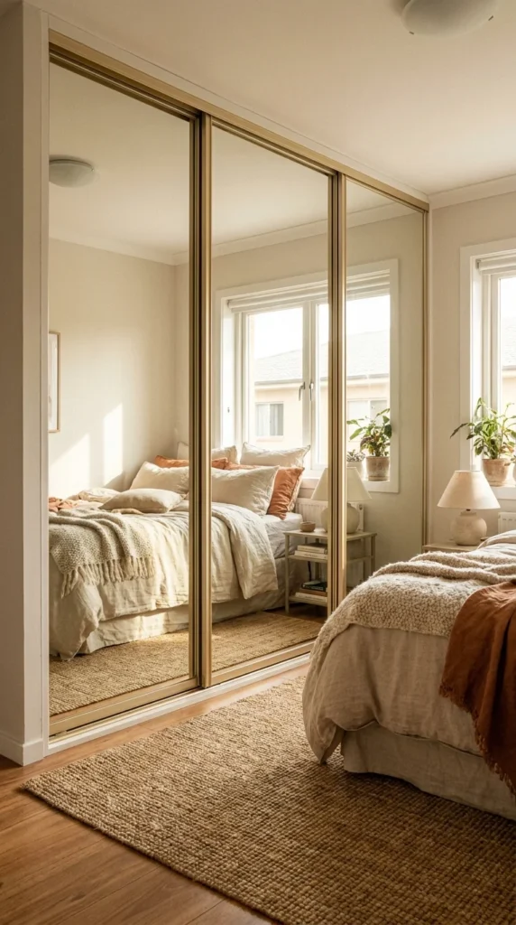 mirrored wardrobe wall small bedroom