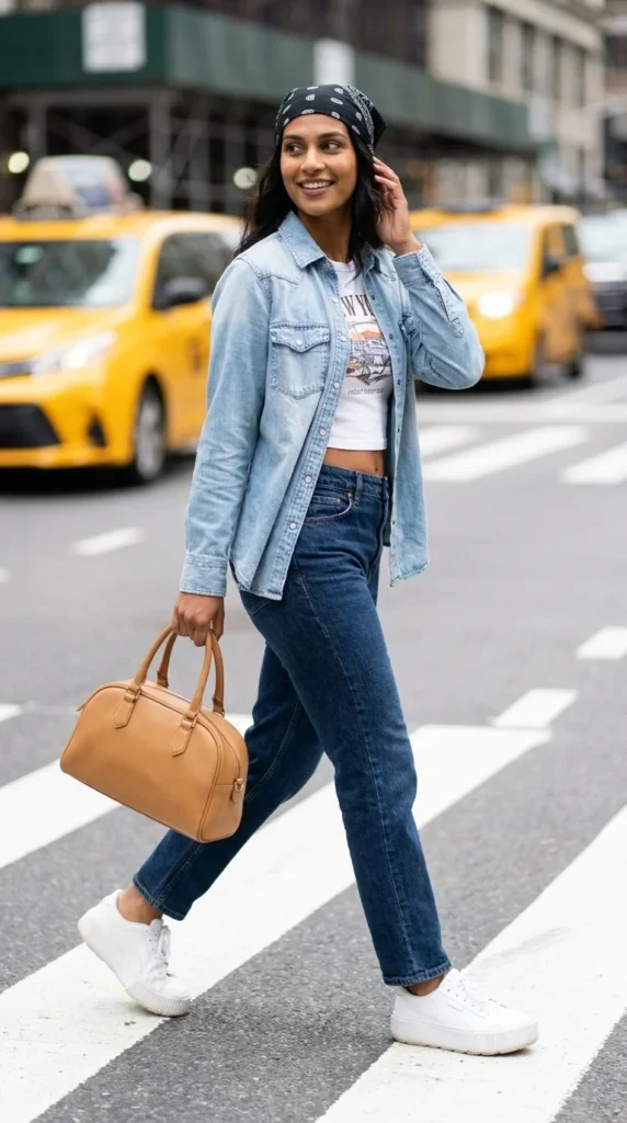 90s bandana outfit women streetwear