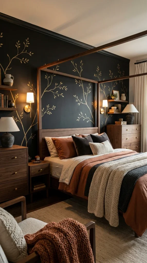 Black wall gold painted accents