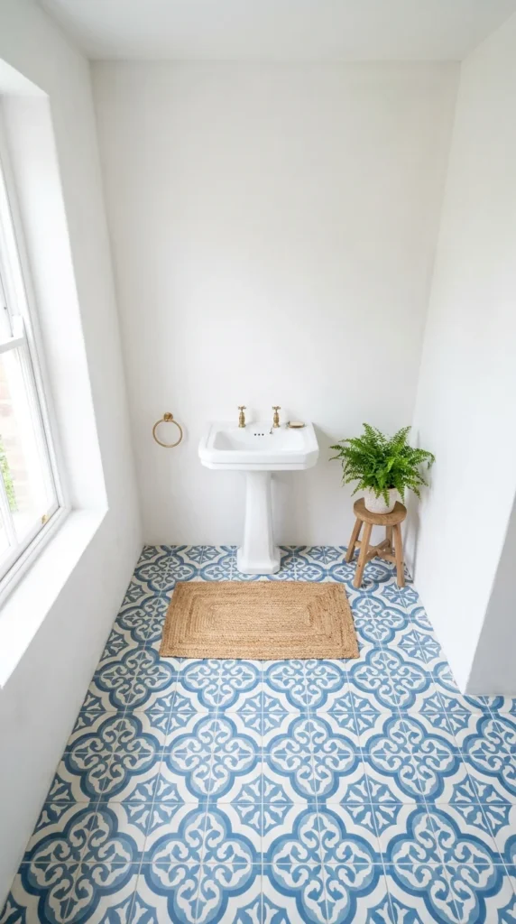 Blue white Portuguese mosaic floor tiles