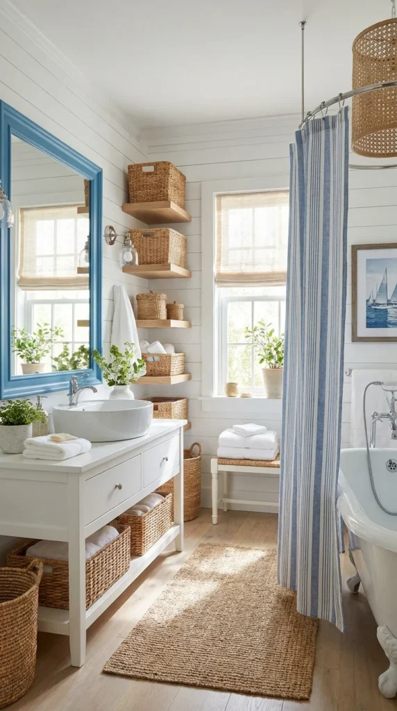 Blue white coastal bathroom decor