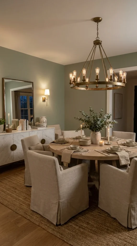 Brass chandelier dining room