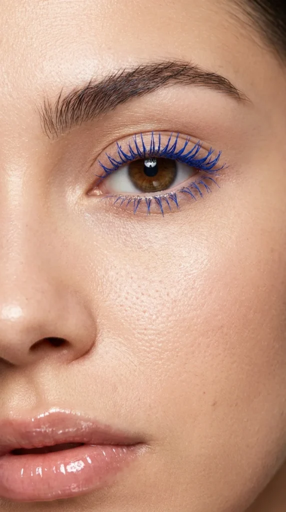 Cobalt blue colored mascara look