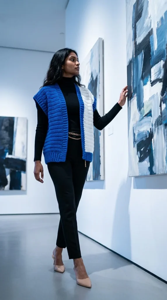 Color block crochet vest cardigan women