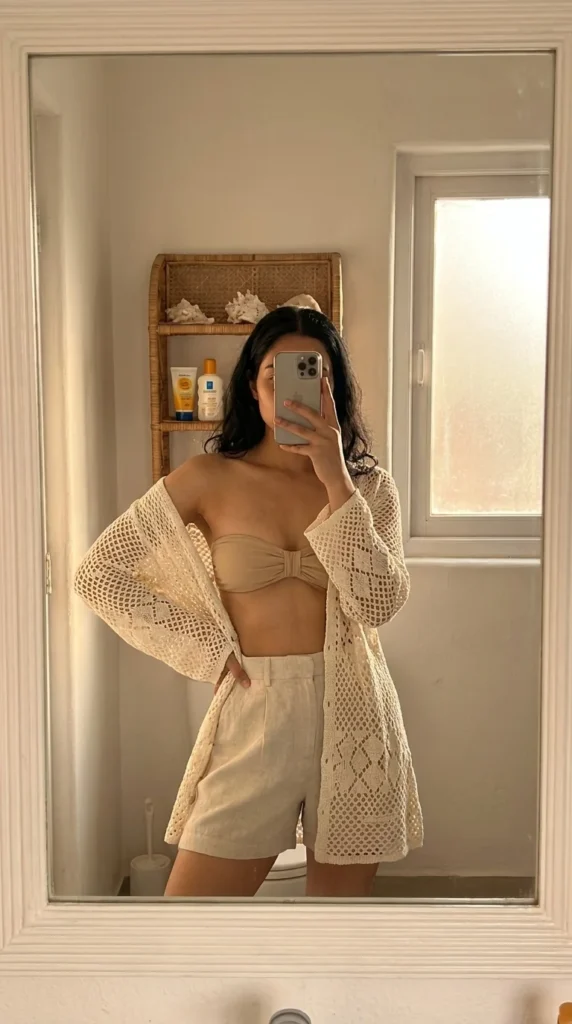 Crochet beach shirt women cover up