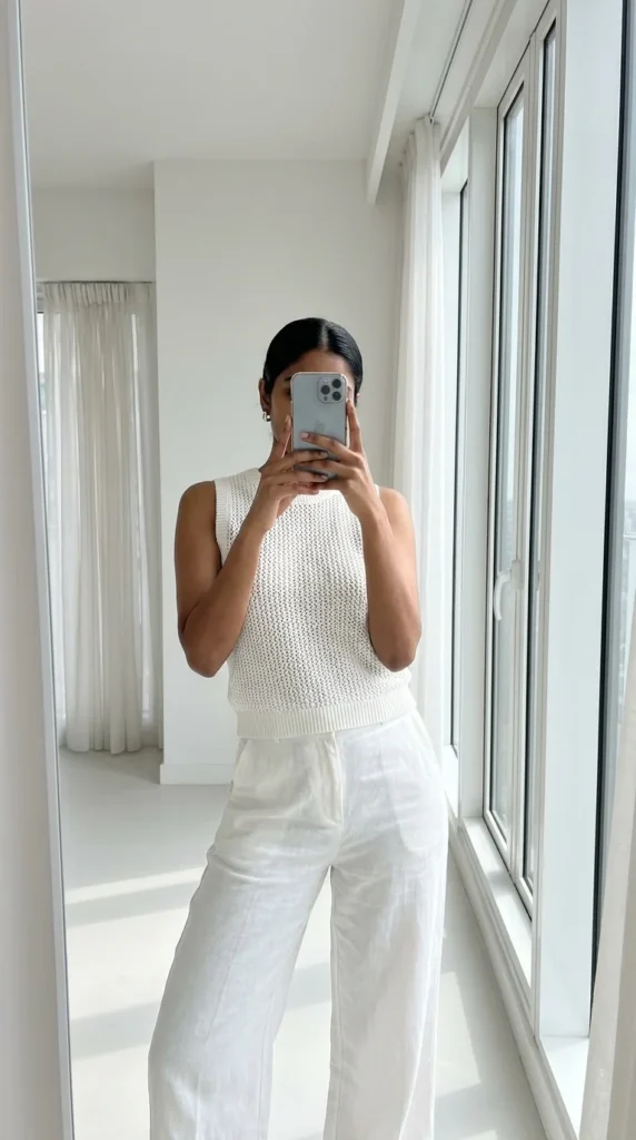 Crochet sleeveless vest minimalist outfit