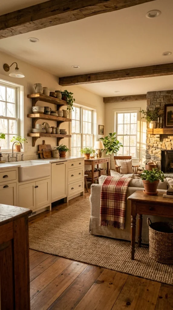 Farmhouse open kitchen living room ideas