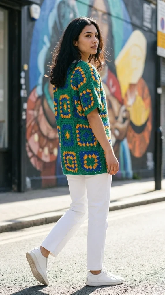 Granny square crochet shirt women