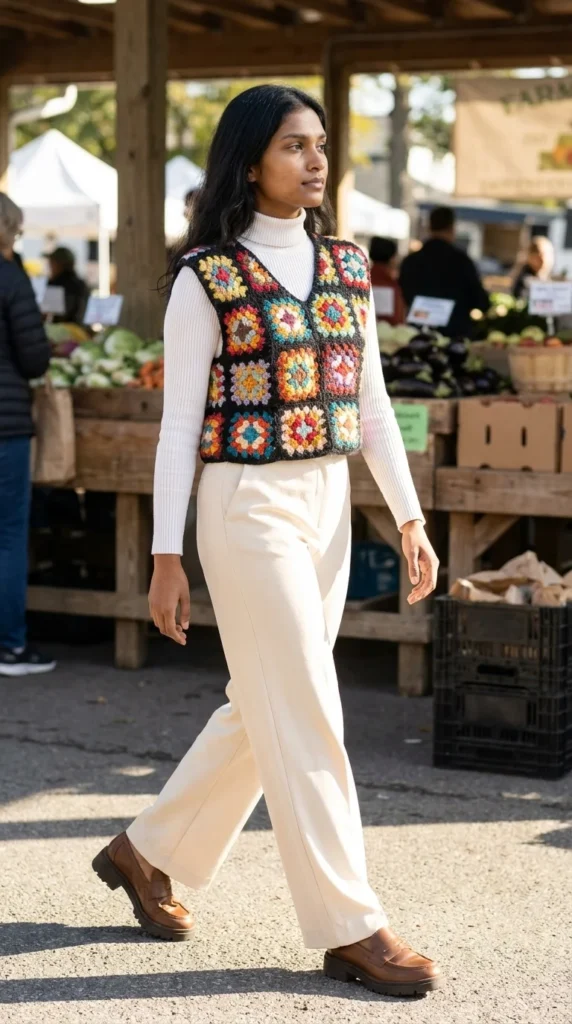 Granny square crochet vest women