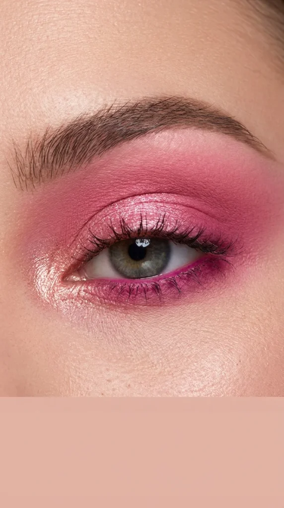 Monochrome hot pink eye makeup