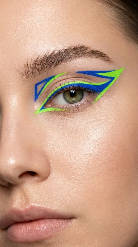 Neon graphic colorful eyeliner look