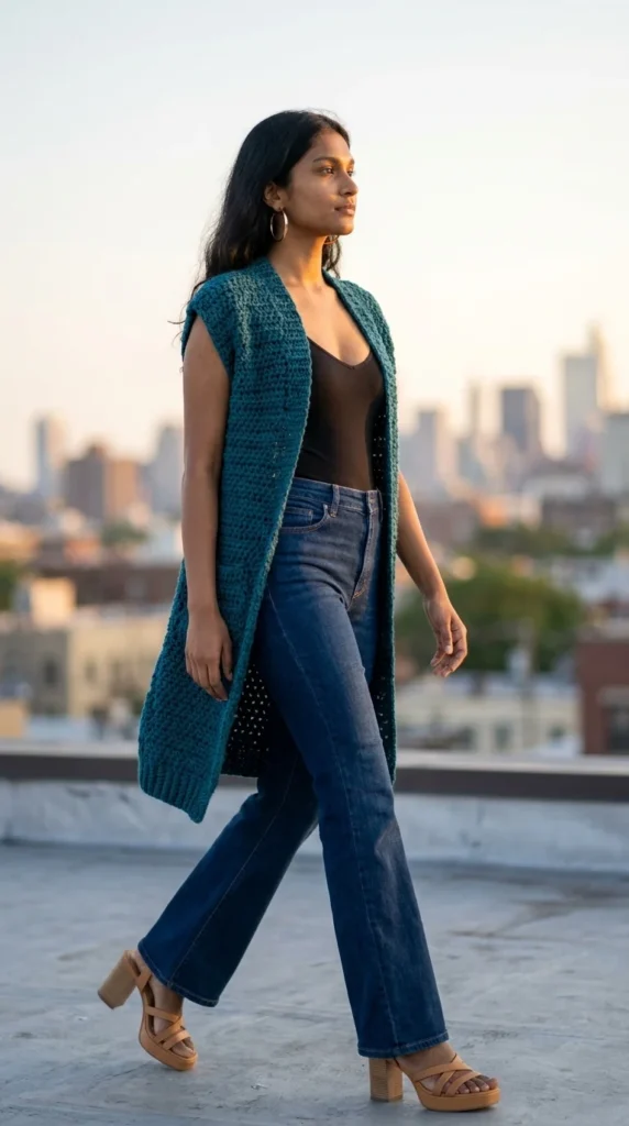 Open front crochet vest plus size women