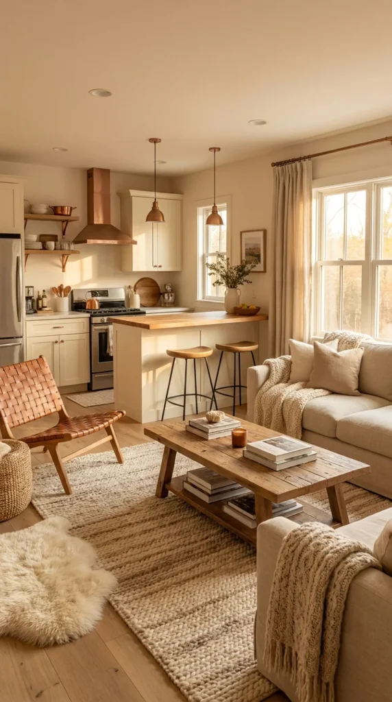 Open kitchen living room rug zone ideas