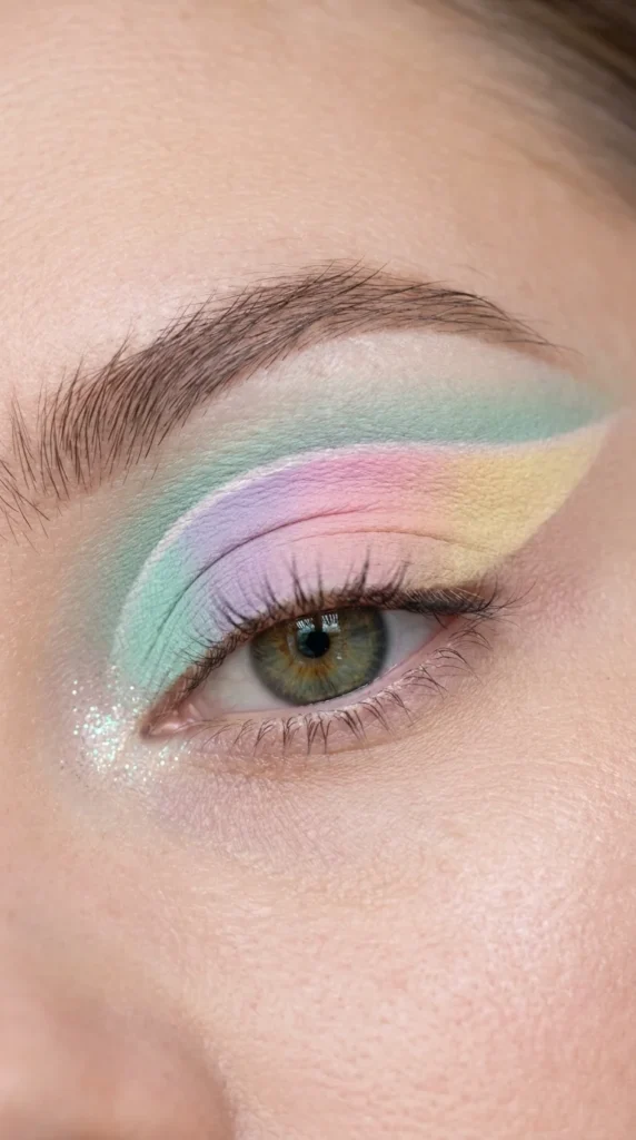 Pastel rainbow cut crease eye
