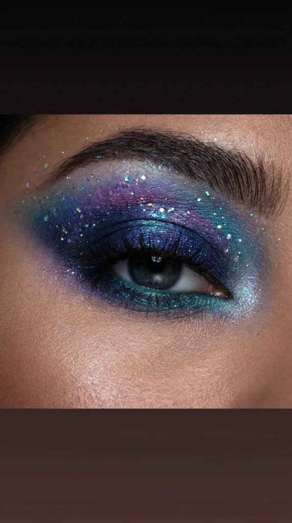Purple blue galaxy eye makeup