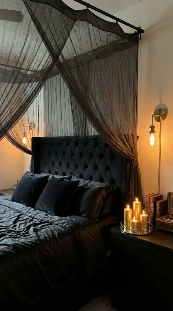 Romantic black gold master bedroom