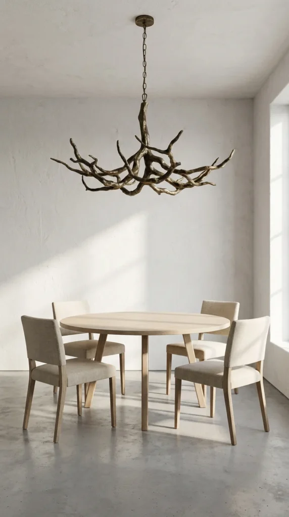 Sculptural chandelier dining room