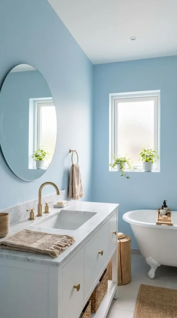 Sky blue white marble bathroom