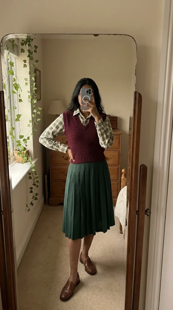 V-neck crochet vest outfit women