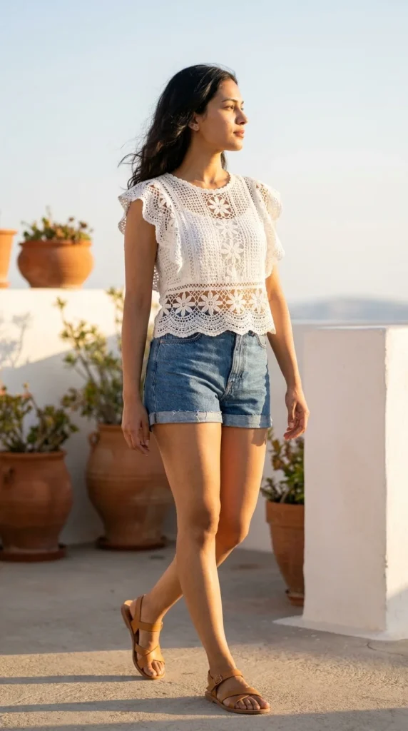 White crochet lace top women