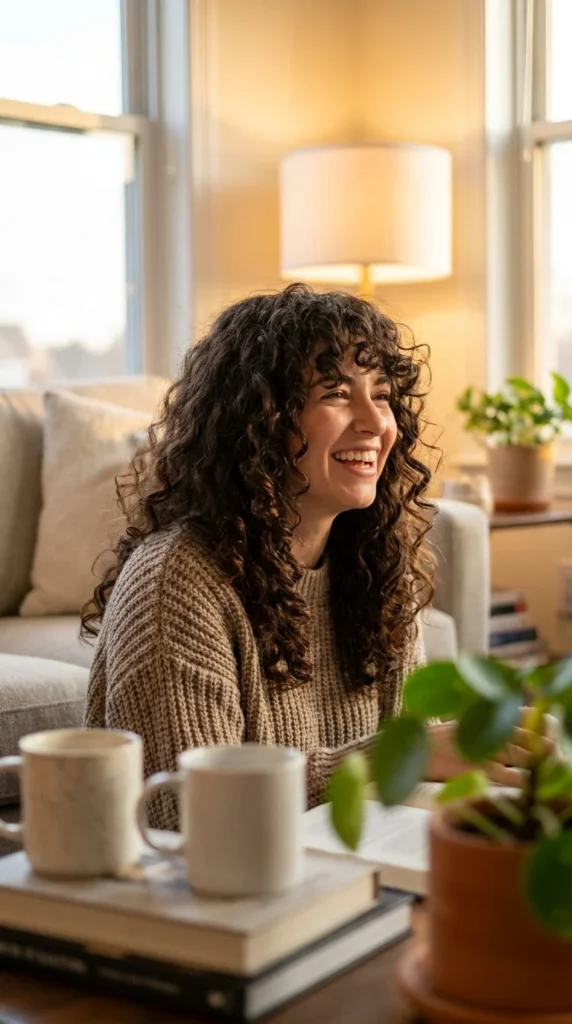 curtain bangs curly hair