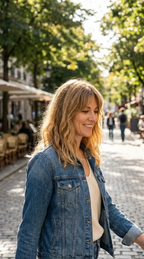 curtain bangs wavy hair