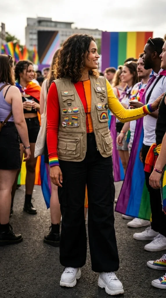 non-binary Pride festival utility outfit