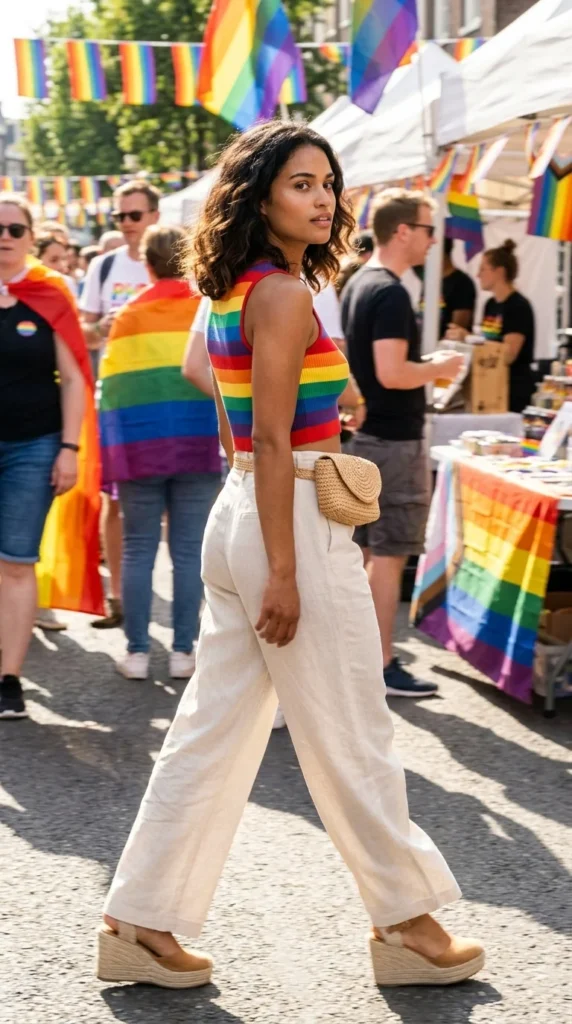 rainbow crop top Pride festival look